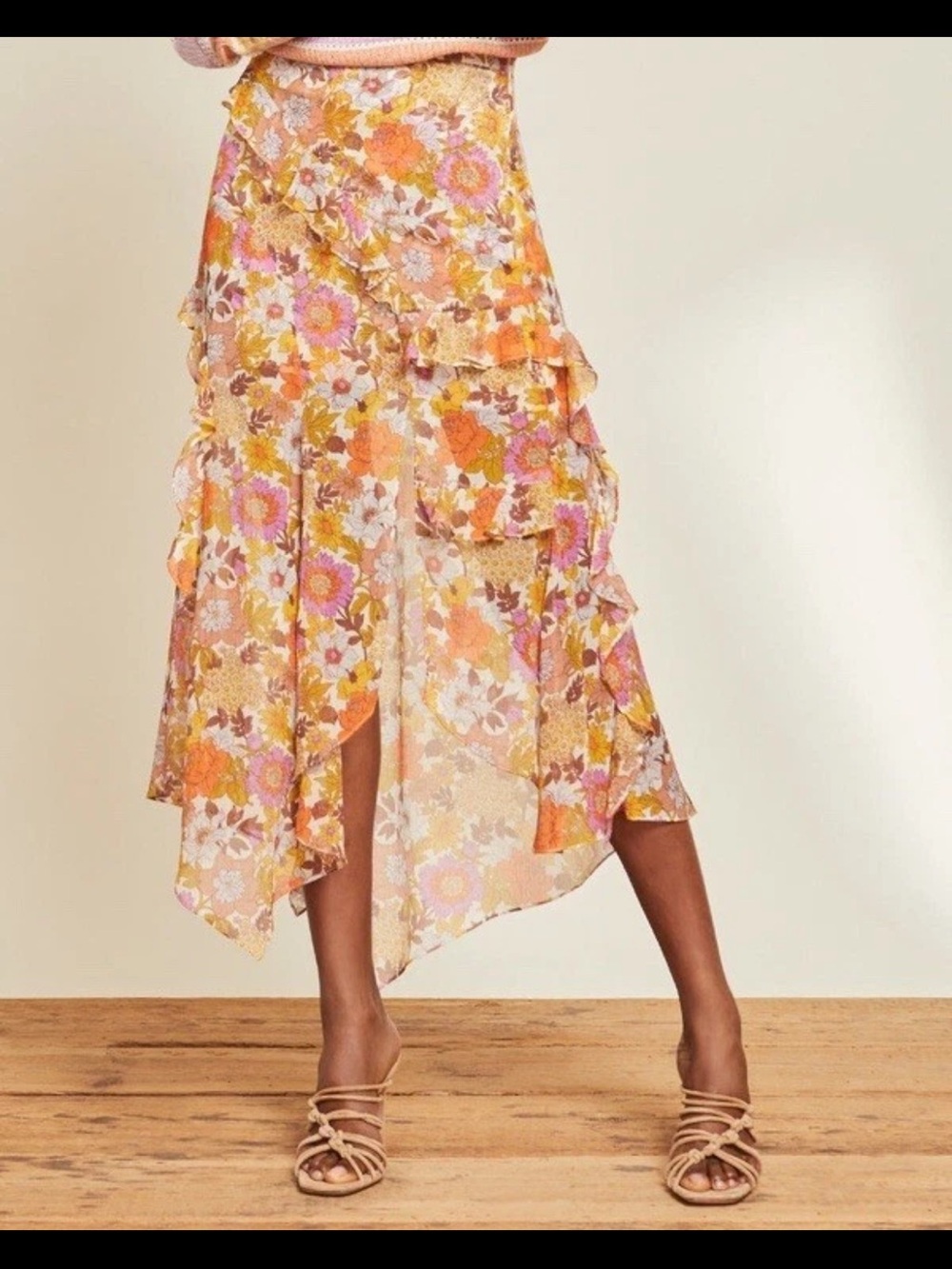 Veronica beard Elenora silk layered floral ruffle midi skirt sz 4 - Picture 3 of 11